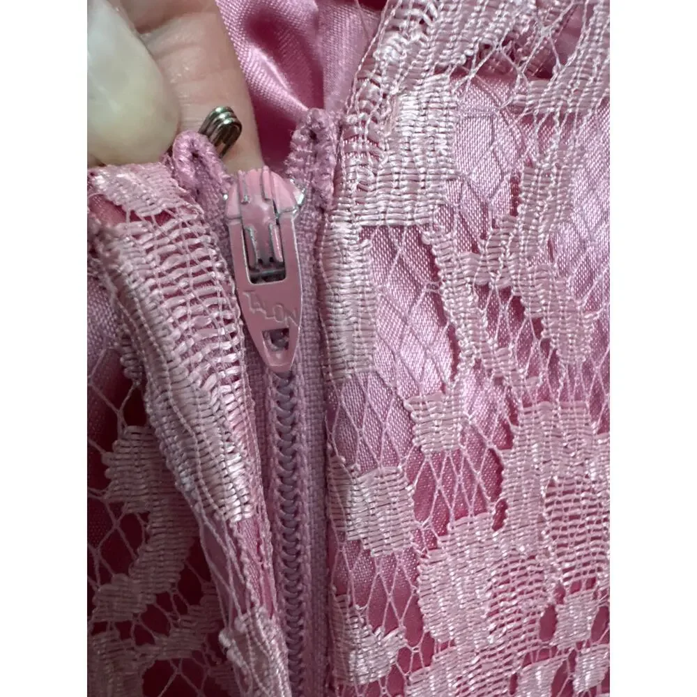 American vintage 70's pink lace prom Bridesmaid midi dress small